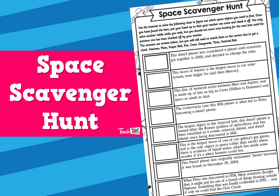 Space Scavenger Hunt Worksheet Teacher Resources and Classroom